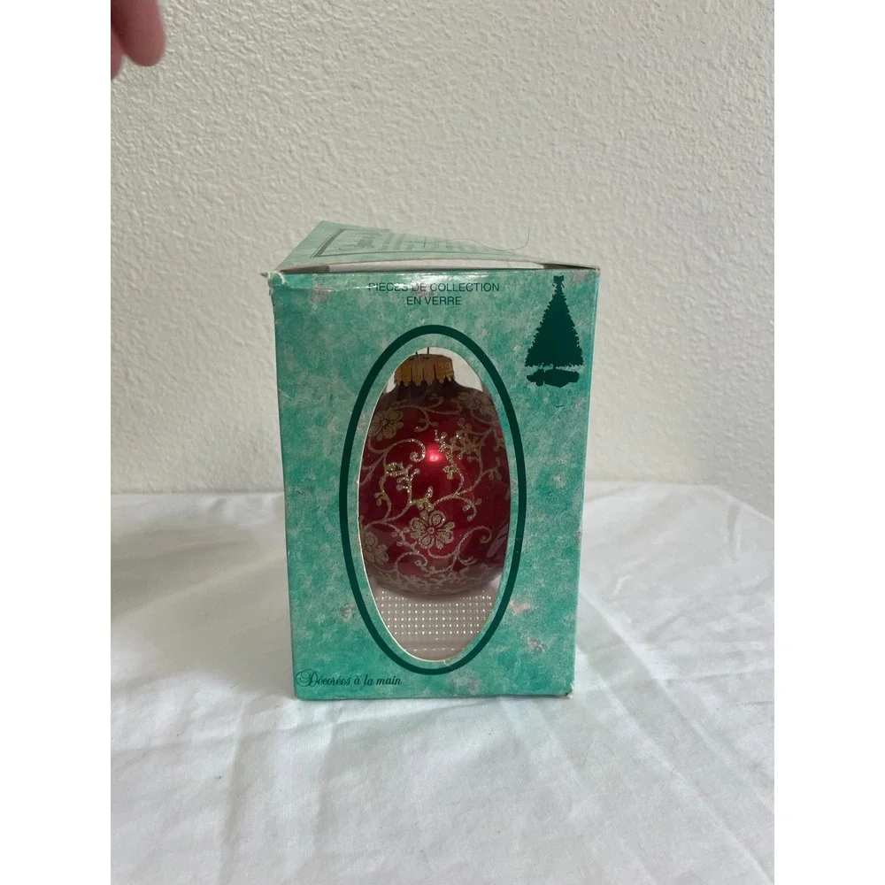 VTG Christmas by Krebs Ornament 1992 Santa on Silk Red Gold Glass Ball USA
